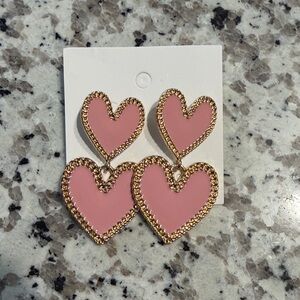 Gold-Trim Pink Heart Drop Earrings - Women Jewelry